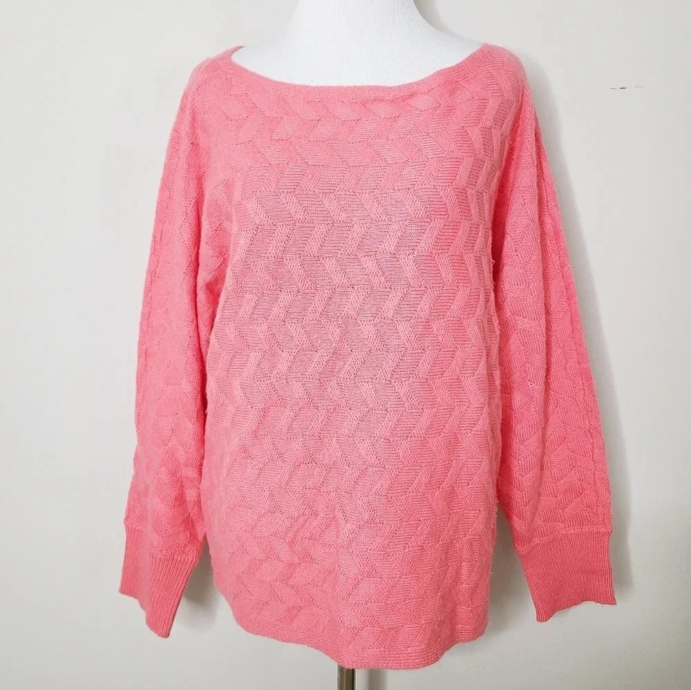NWT Vince Camuto Pink Basket Stitch Sweater L
